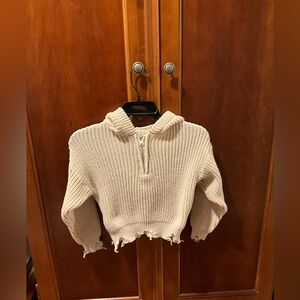 Shein Kids Cream Knit Cropped Hoodie Size 9Y